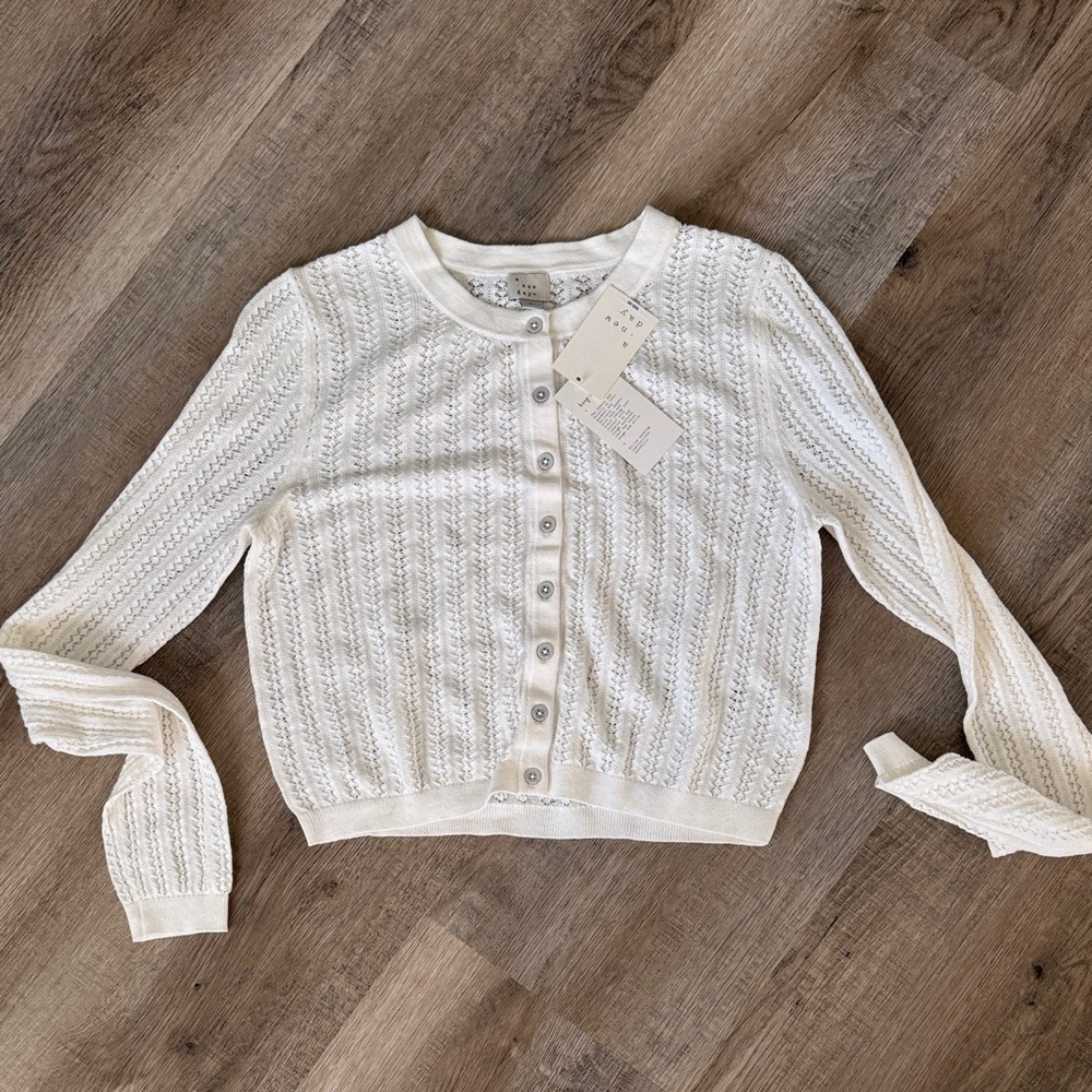a new day Cream Openwork Button-Front Knit Cardigan